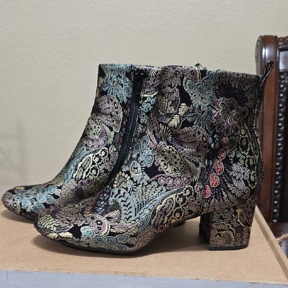 Gianni Bini Black and Gold Embroidered Ankle Boots - Picture 4 of 12